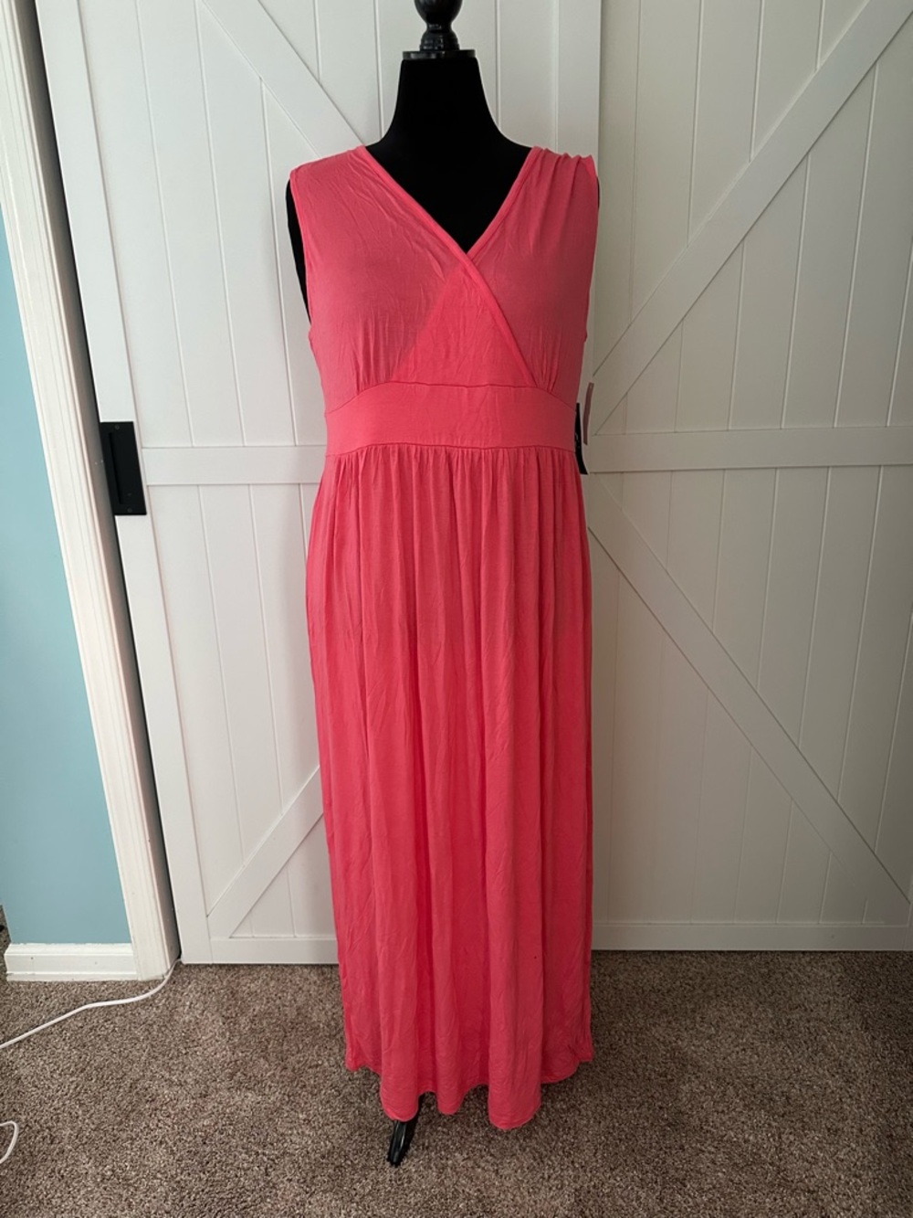 NWT NY & Co Soho Street Coral Pink Maxi Dress XXL Sleeveless V-Neck